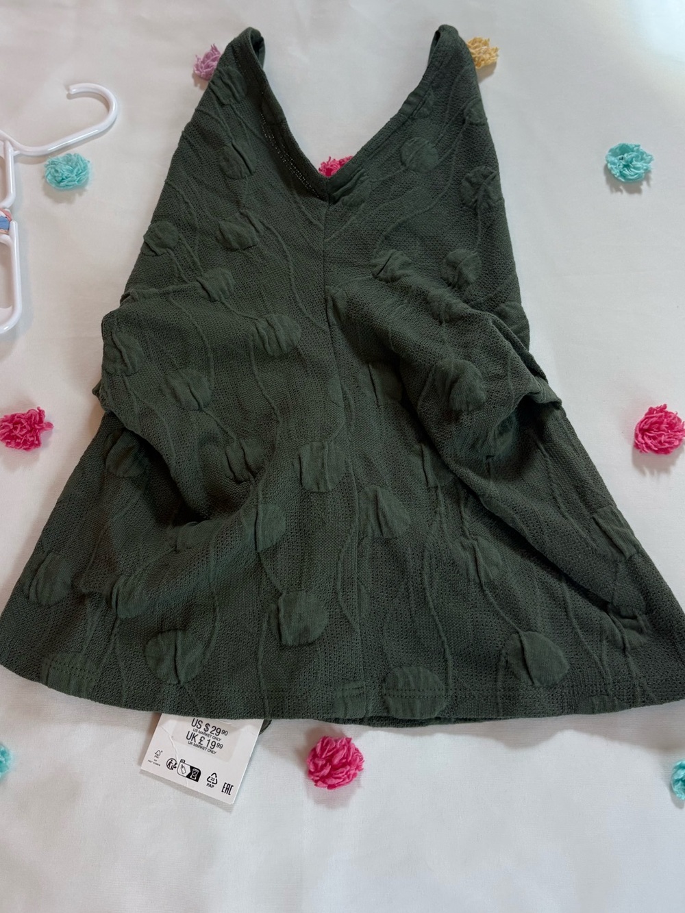 NWT Zara open Back Olive Green Textured V-Neck Tank Top